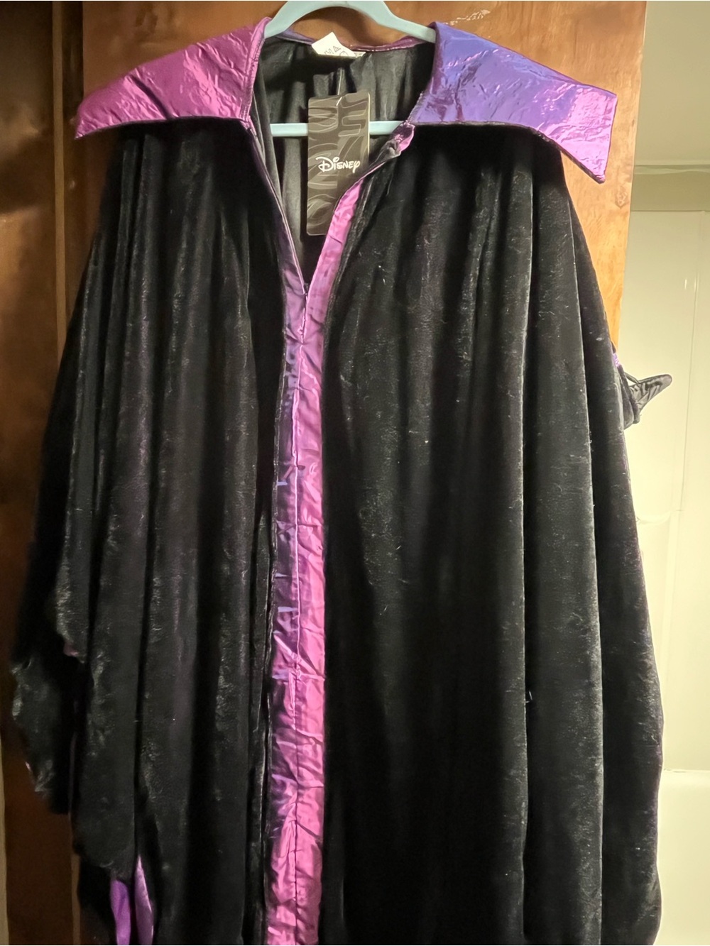 Disney Women's Black Velvet Cape with Purple Trim, Maleficent Costume, Halloween